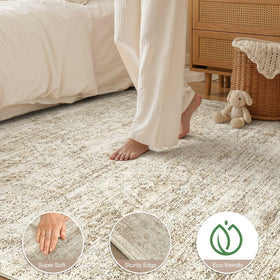 Cotiled abstract low-pile rug ideal for cozy living spaces and quick vacuums