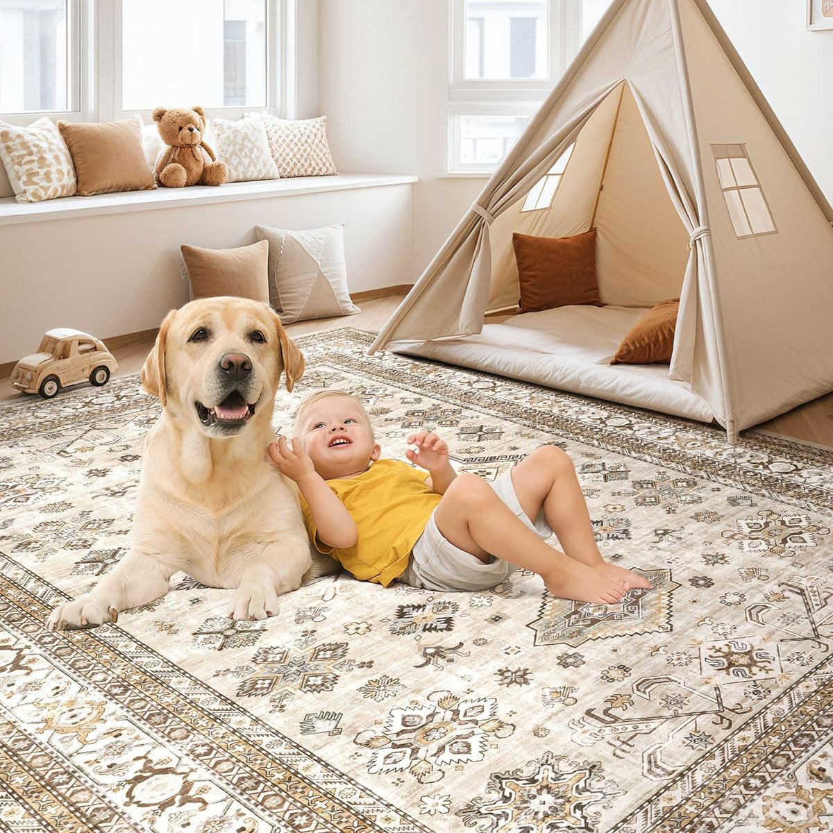 Cotiled non-slip backing area rug helps keep kids and pets safe on indoor floors