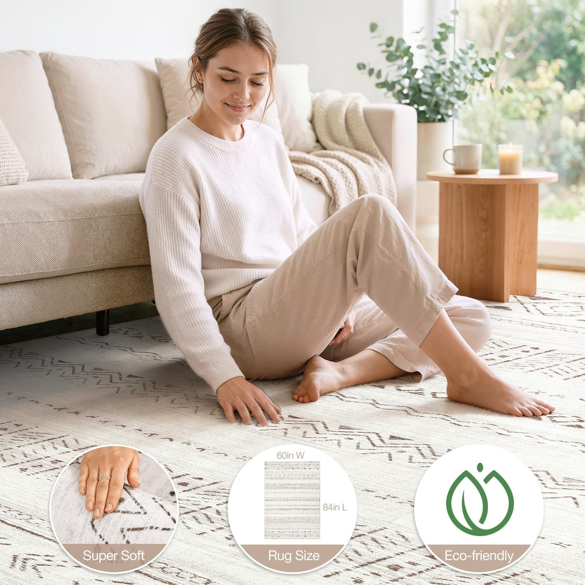 cotiled ultra-lightweight rug is easy to move between rooms and store.