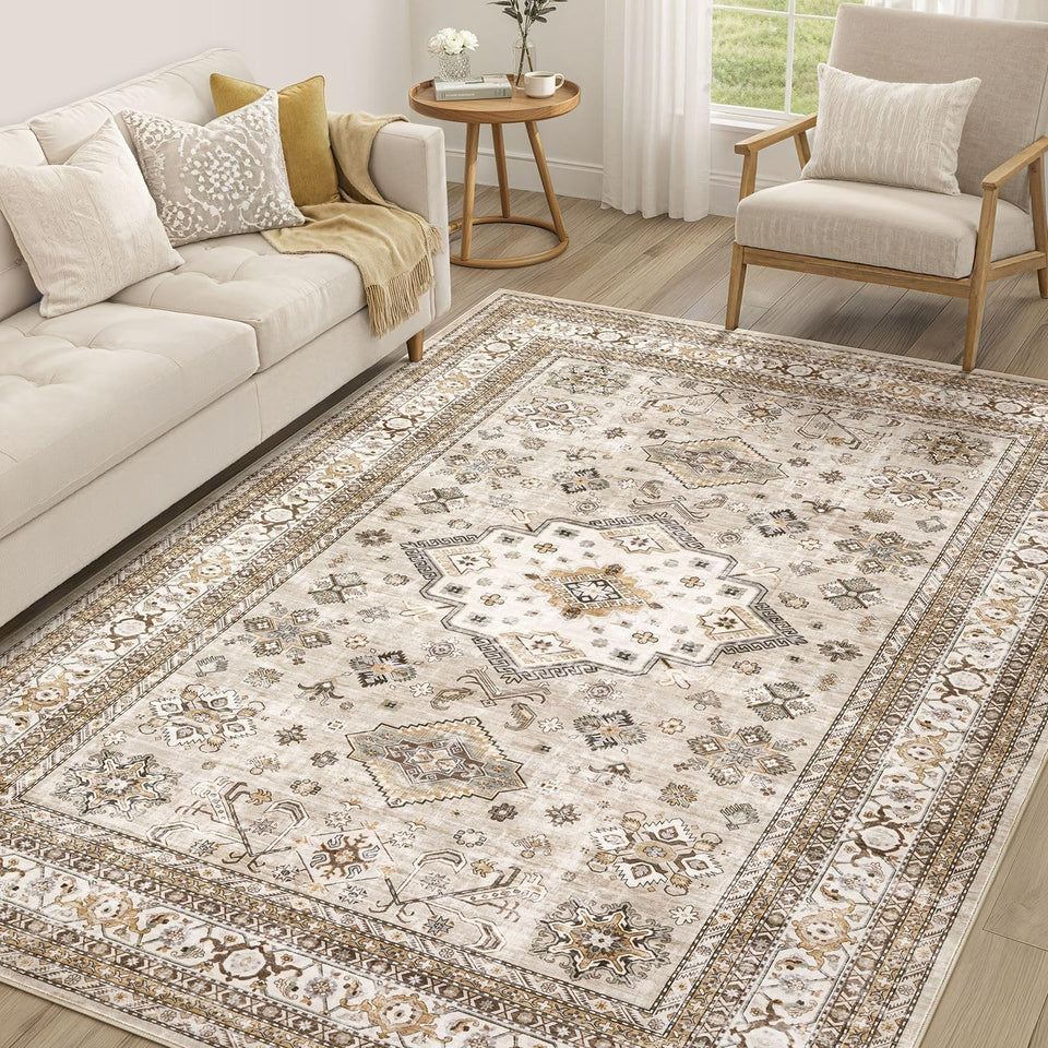 Cotiled vintage living room rug 5x7 in beige adds warm classic style to your lounge
