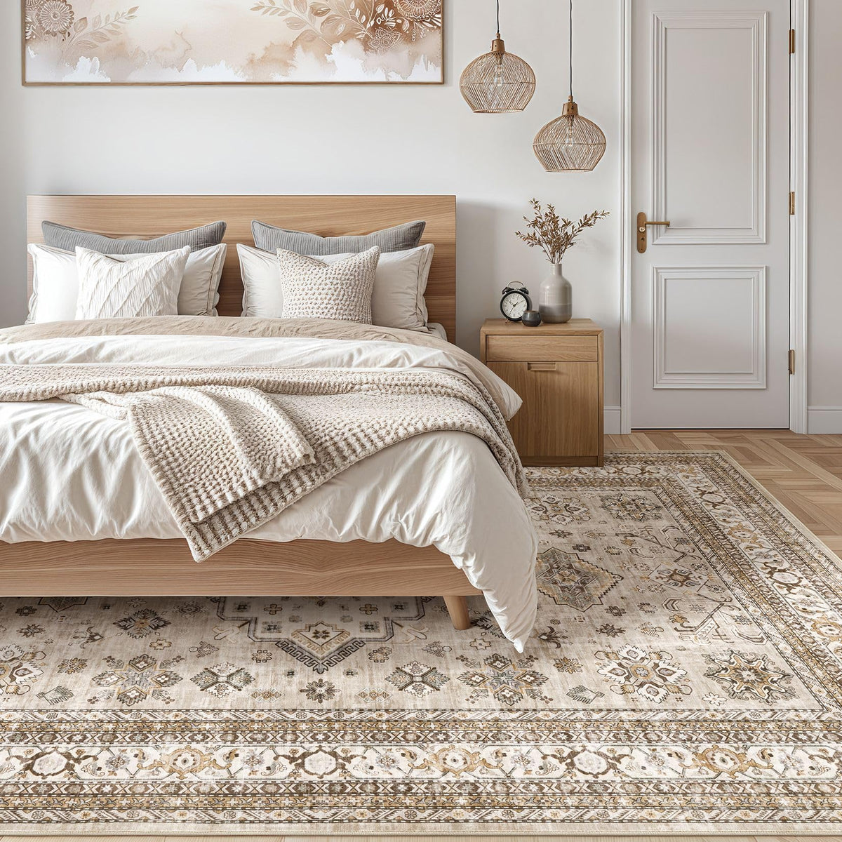 Cotiled 6x9 rug with distressed pattern suits farmhouse and traditional spaces.