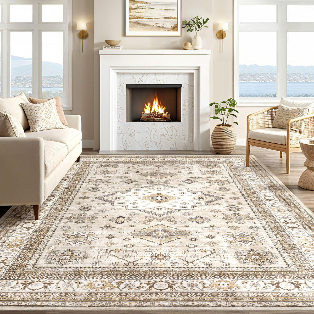 Cotiled non-slip back keeps rugs steady on wood or tile floors.