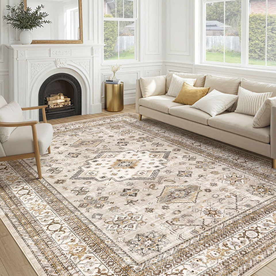 Cotiled vintage living room rug 8x10 with classic oriental motifs adds warmth and timeless style.