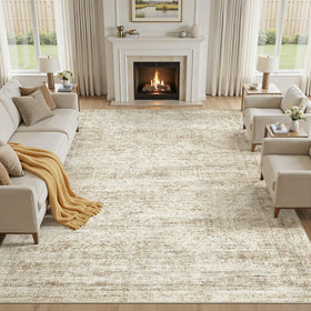 Cotiled washable rug with non-slip beige-brown pattern for easy cleaning and stable placement