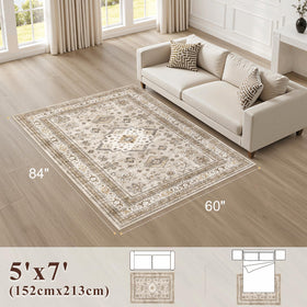 Cotiled washable oriental pattern rug in beige for easy cleanups in busy homes
