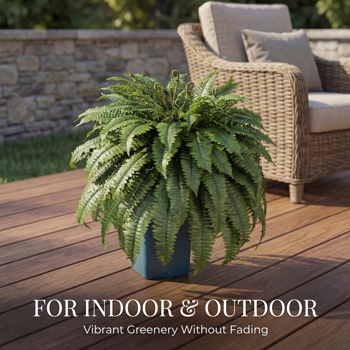 Cotlux large artificial fern setup enhances entryways with evergreen ambiance.