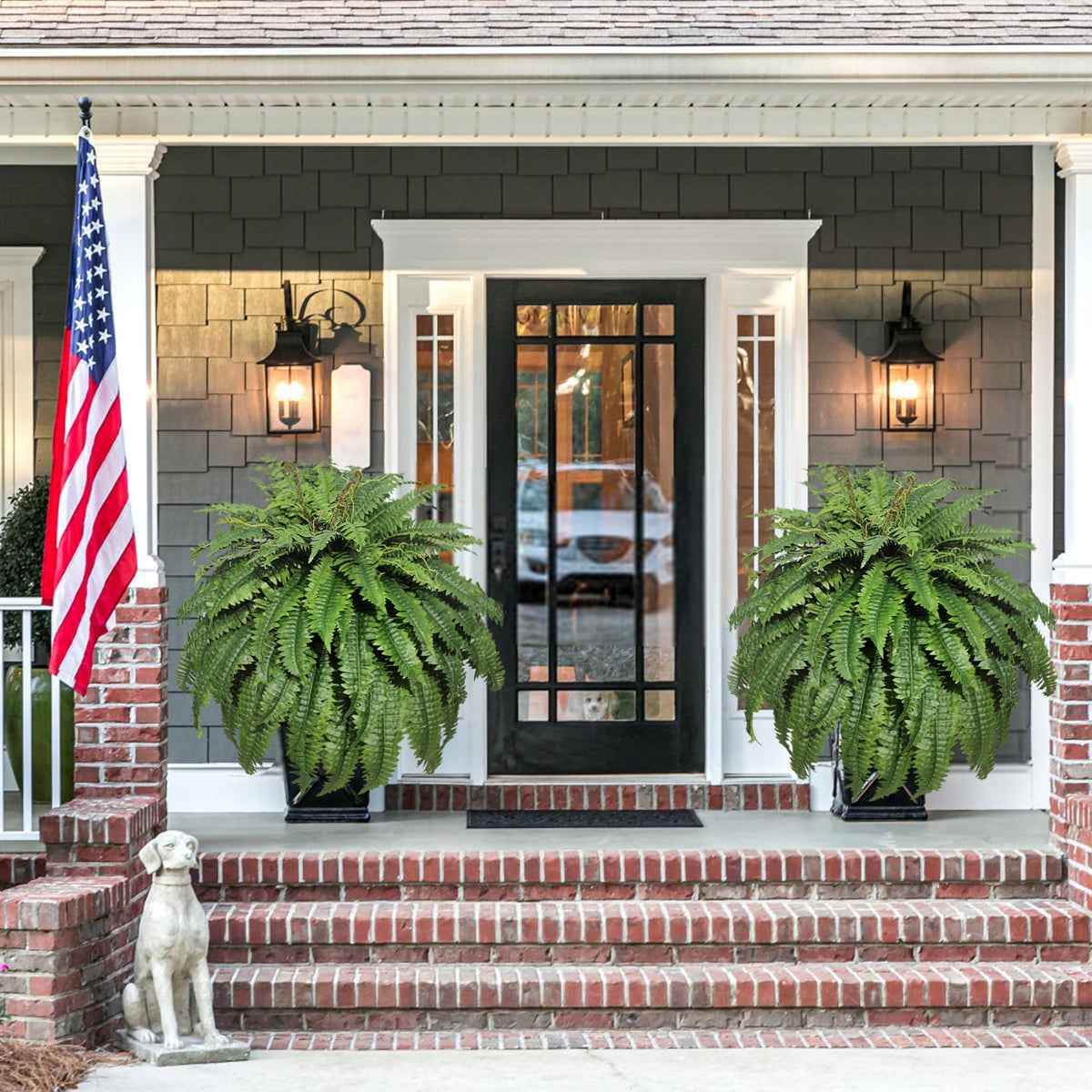 Cotlux weatherproof fern for porch provides durable outdoor foliage.