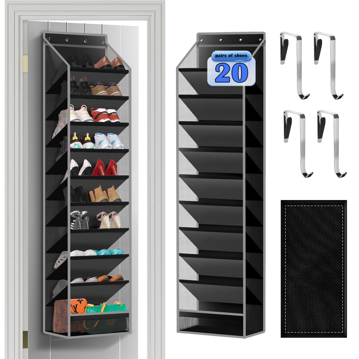 Cotohim 10-pocket over-the-door organizer holding sneakers behind a door.