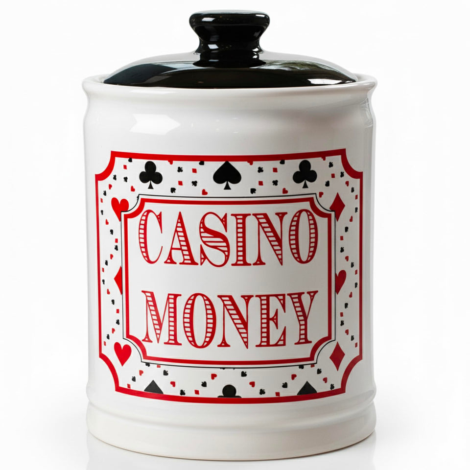 Cottage Creek Casino Money Jar front view shows double-slot design for playful savings