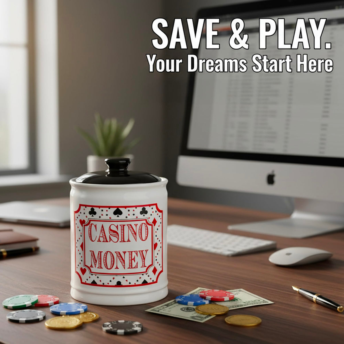 Cottage Creek Casino Money Jar in gift box ready to give