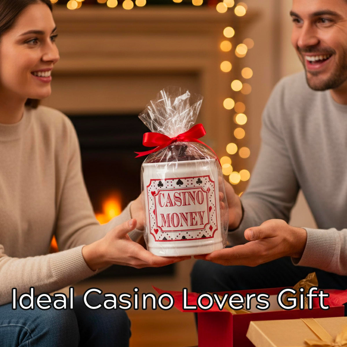 Cottage Creek Casino Money Jar on shelf complements home game night