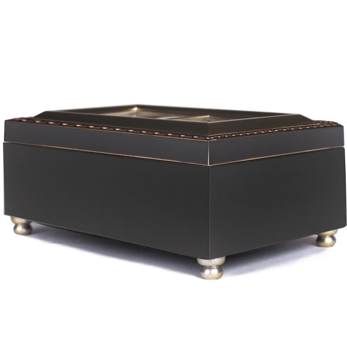 Woodgrain finish close-up on Cottage Garden music box for elegant display.
