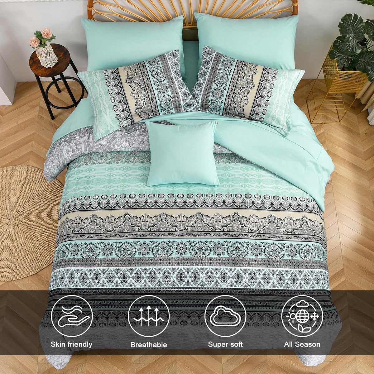 Cottolester pillowshams coordinate with the pattern for a polished look.