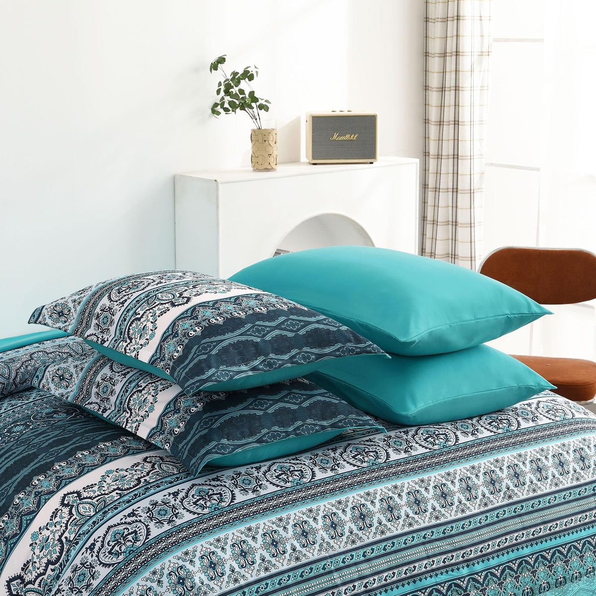 Cottolester decorative pillowcase teal bohemian adds accent detail.