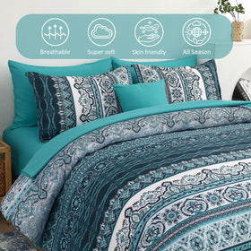 Cottolester queen fitted sheet teal striped provides secure, comfortable fit.