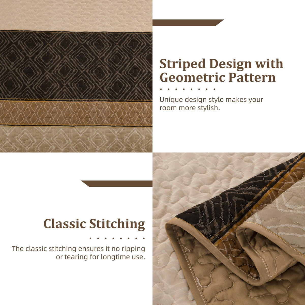 Queen quilt with 2 pillow shams adds coordinated styling and functionality.