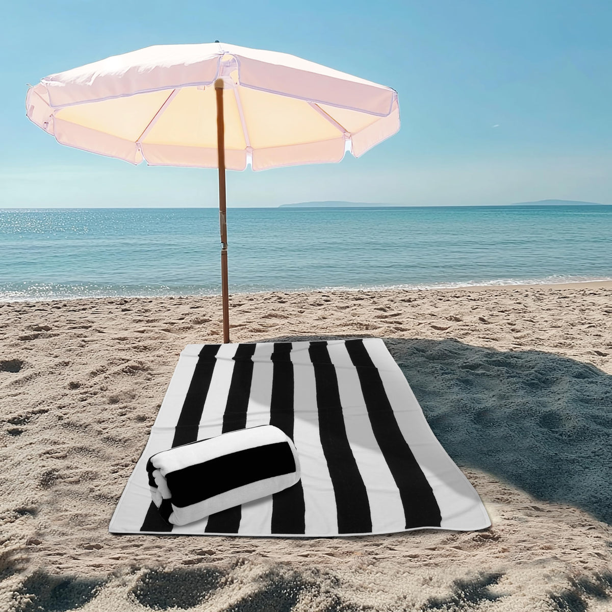 Cotton Craft black white stripe velour towel for chic poolside style