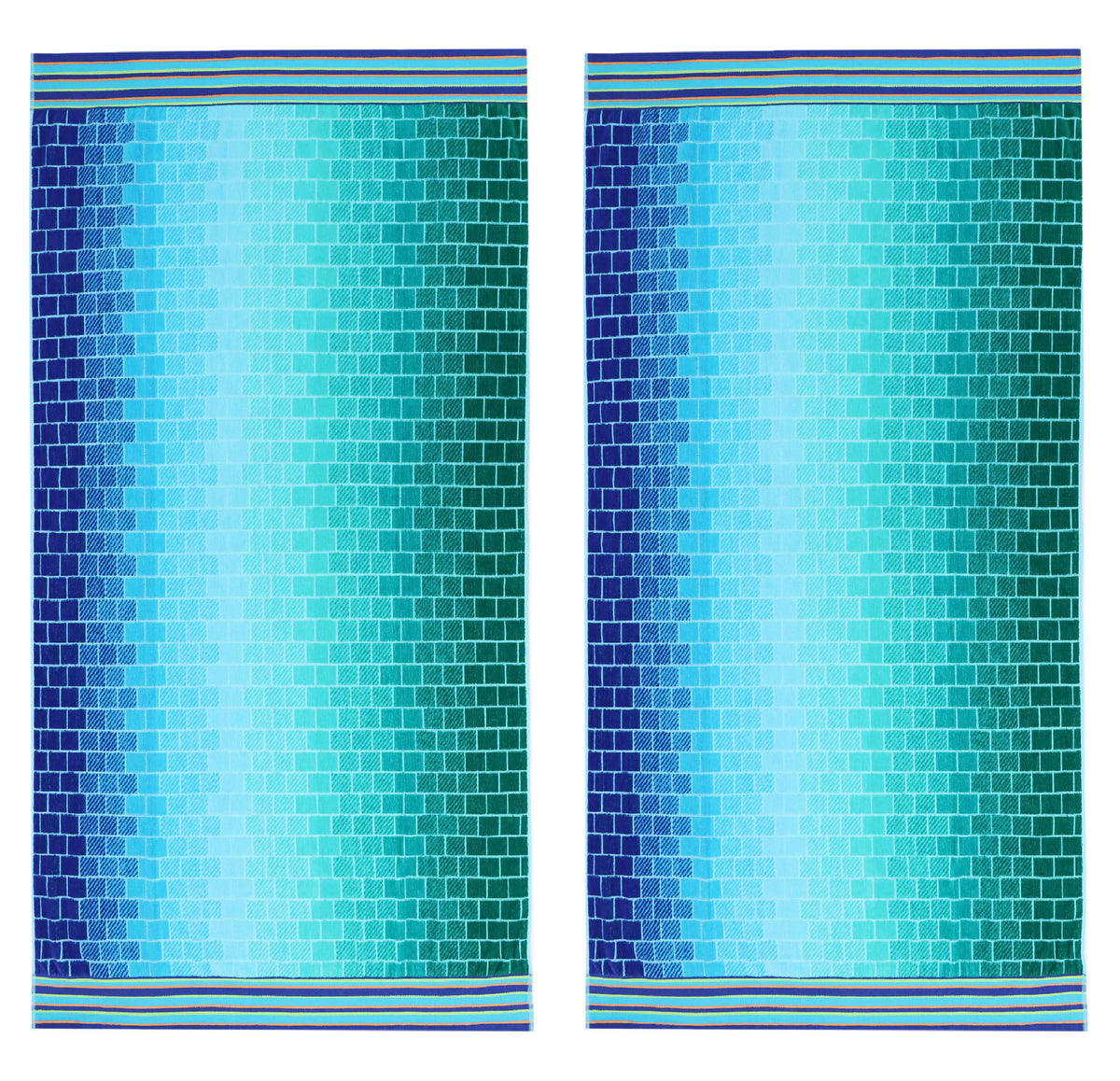 Cotton Craft blue tiles towel bundle on display for a coordinated set.
