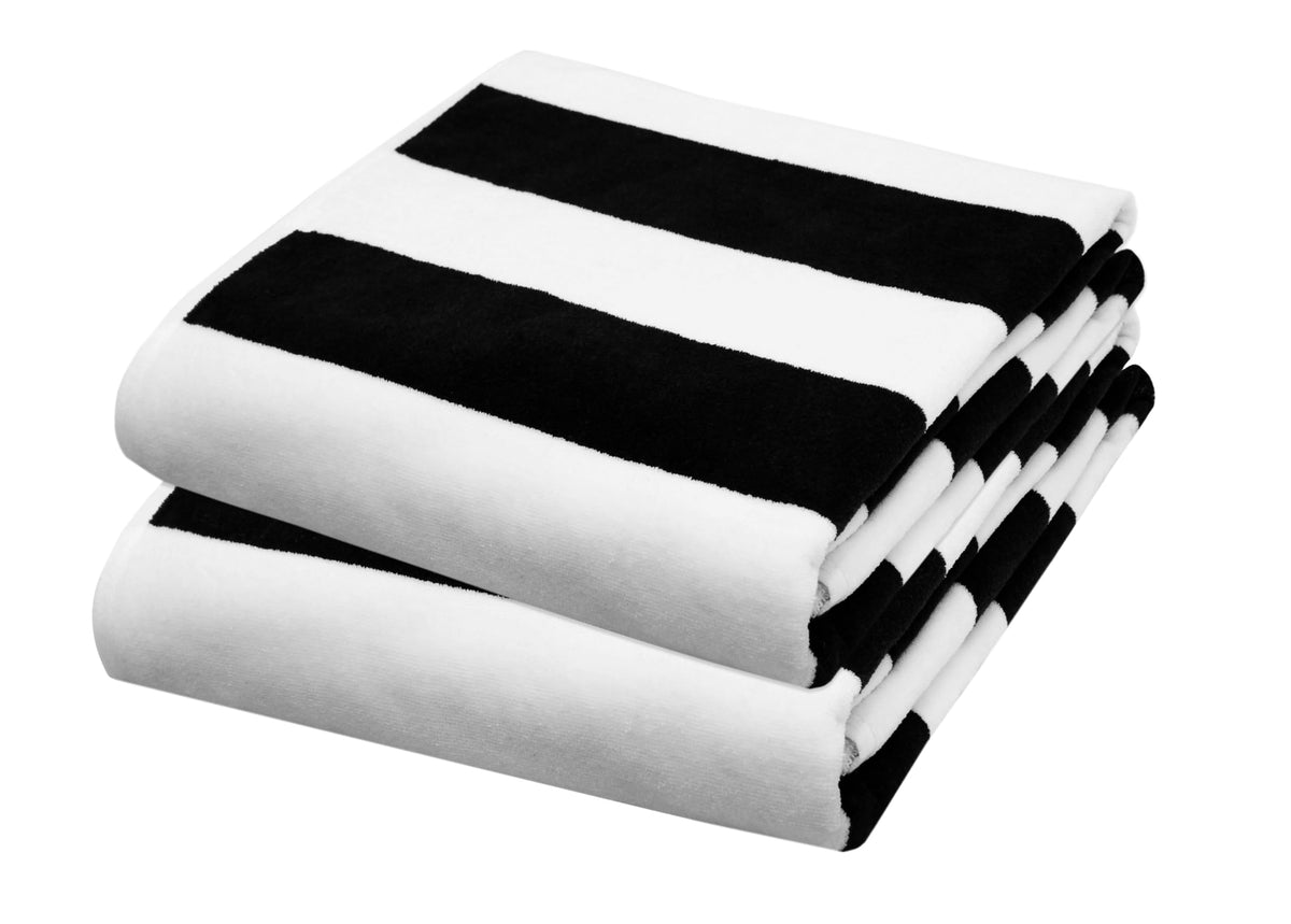 COTTON CRAFT Cabana Stripe Beach Towel flat front shows bold black and white pattern for chic beach days.