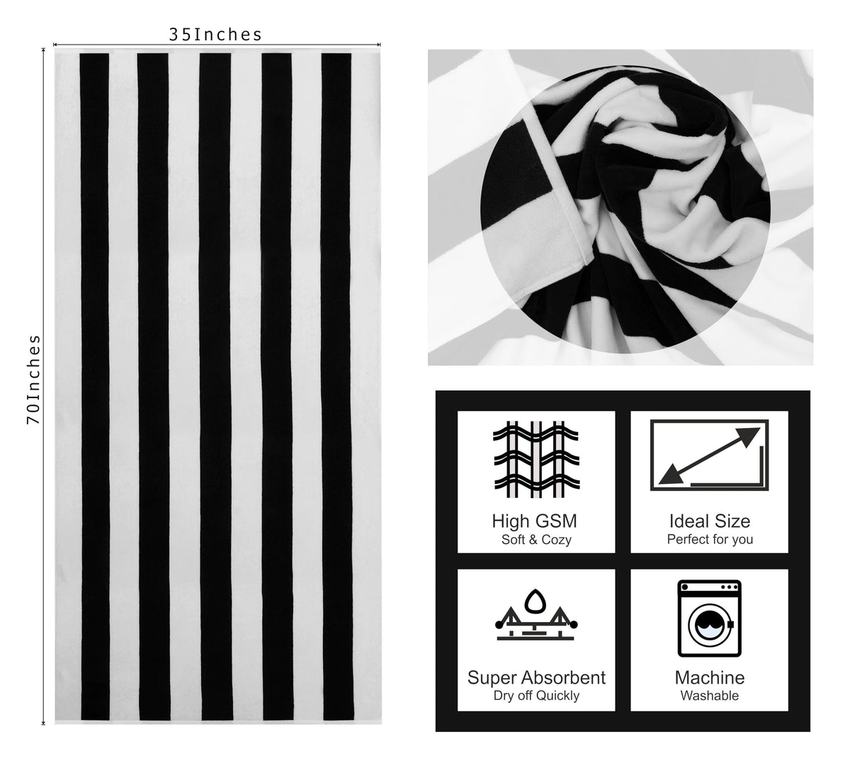 COTTON CRAFT Cabana Stripe Beach Towel poolside laid flat for sunbathing.