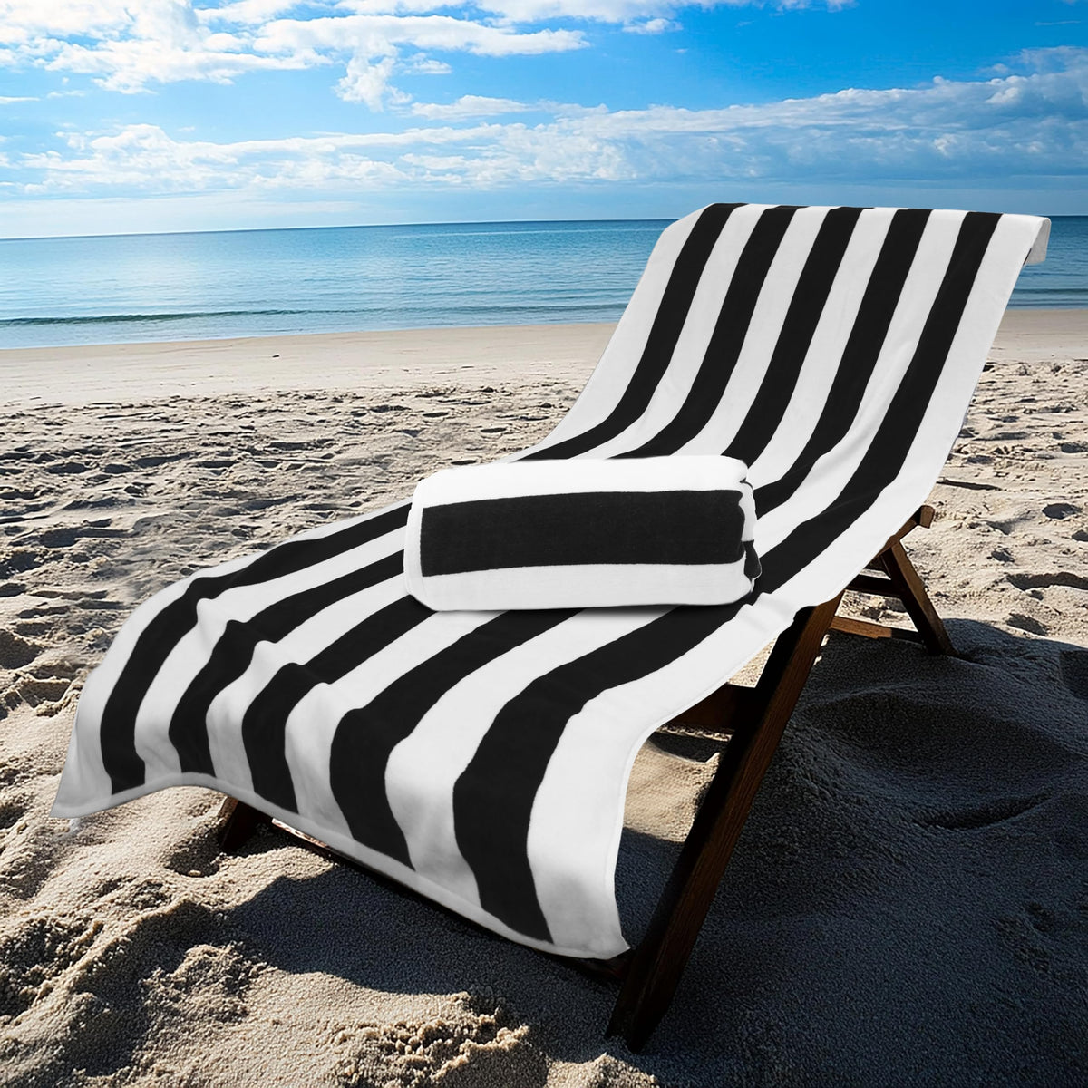 COTTON CRAFT Cabana Stripe Beach Towel velour closeup highlights plush softness and color.