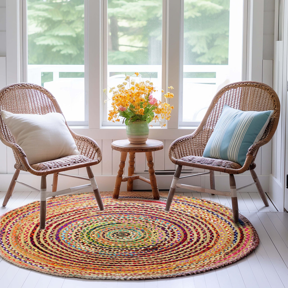 COTTON CRAFT handwoven reversible chindi rag rug offers two looks in one.