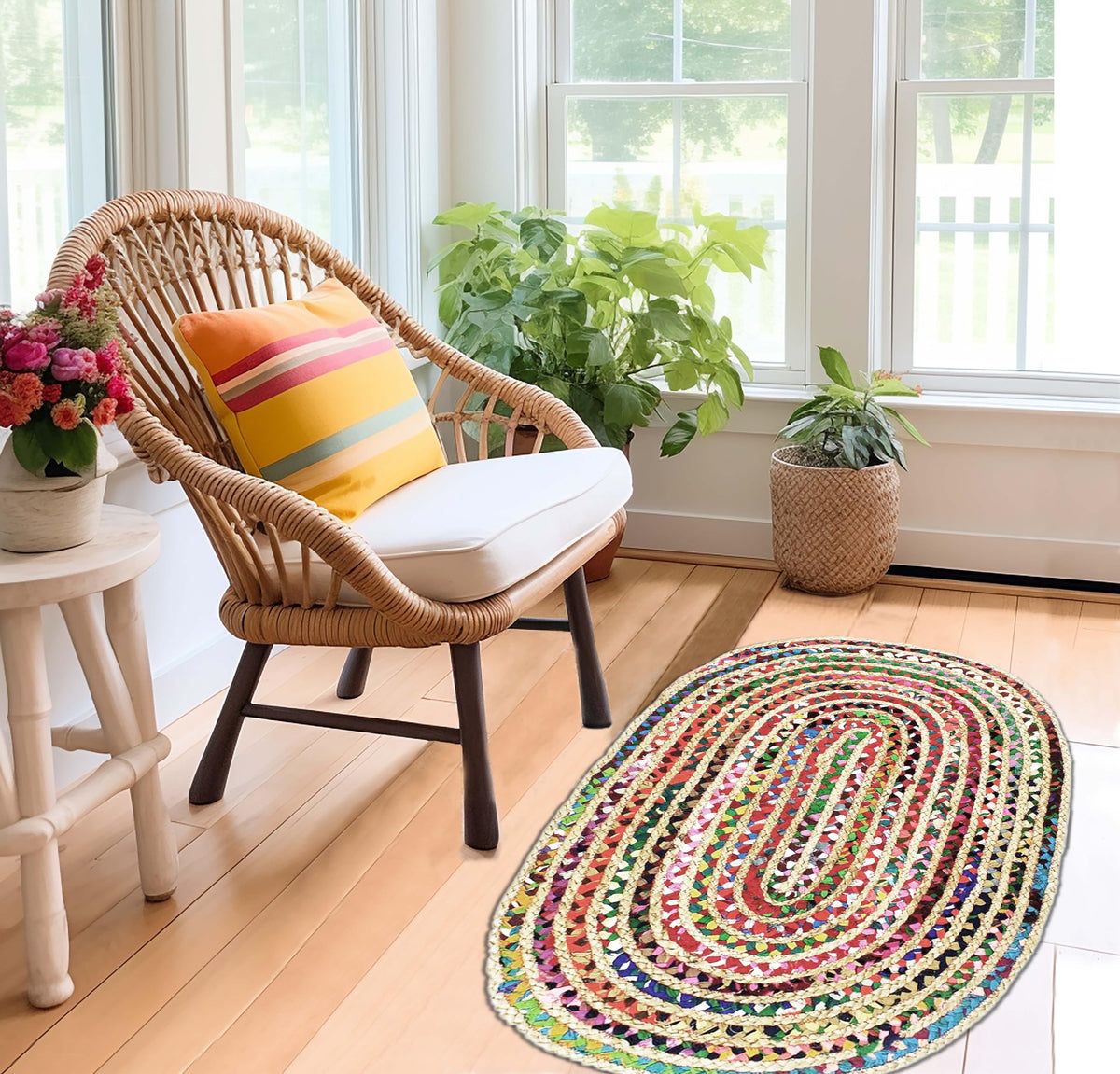 Closeup of Kaia rug texture showing natural jute-inspired weave