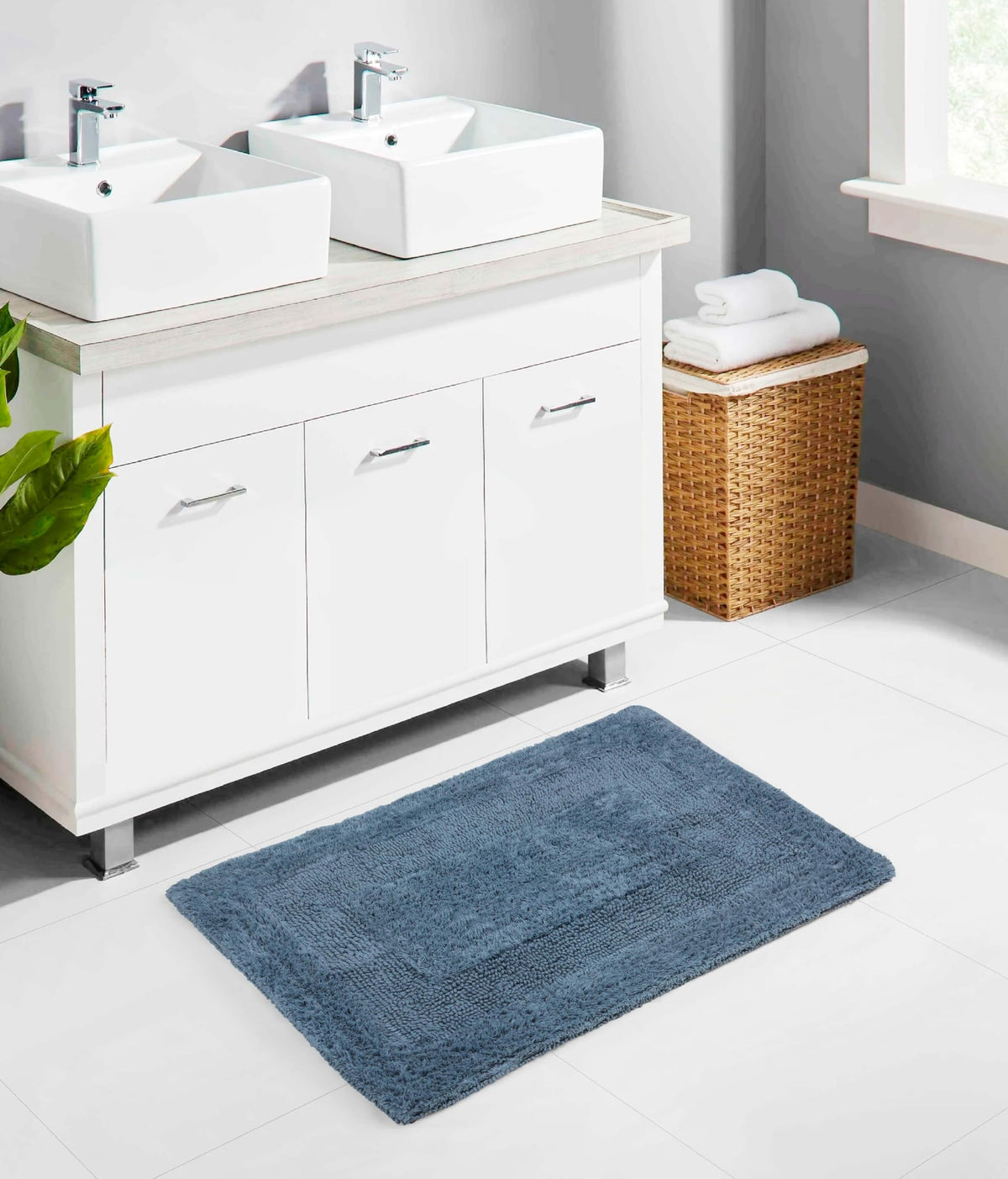 Cotton Craft Luxurious Bath Mat Azure Blue reversible side highlights dual softness.