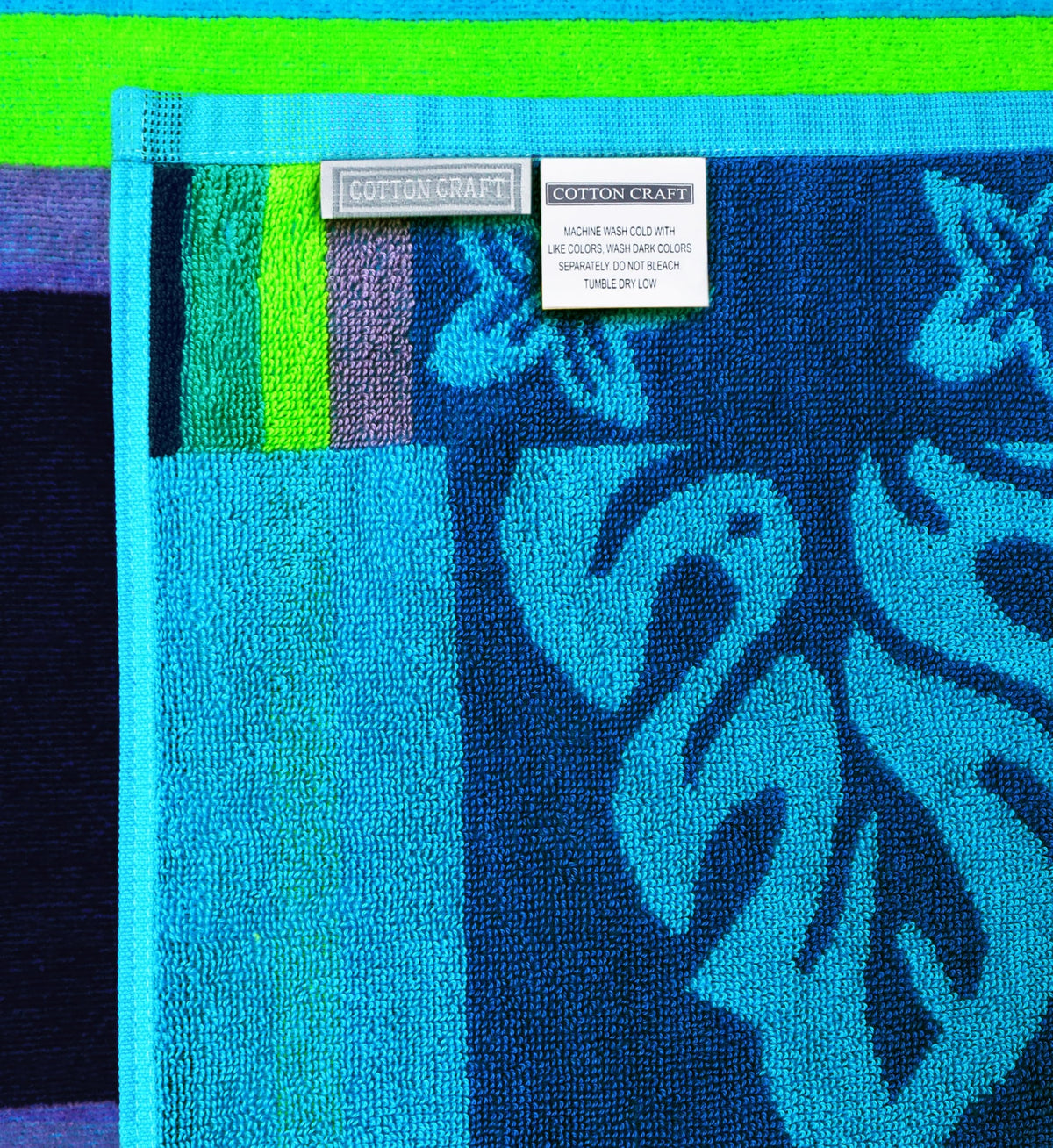 Cotton Craft towel on a lounge chair, doubles as a cozy cover.