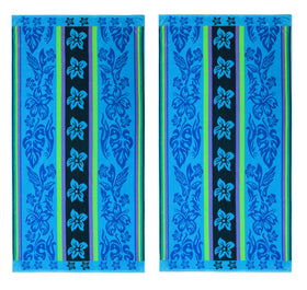 Cotton Craft oversized beach towel with tropical hibiscus design in aqua blue, ideal for beach lounging.