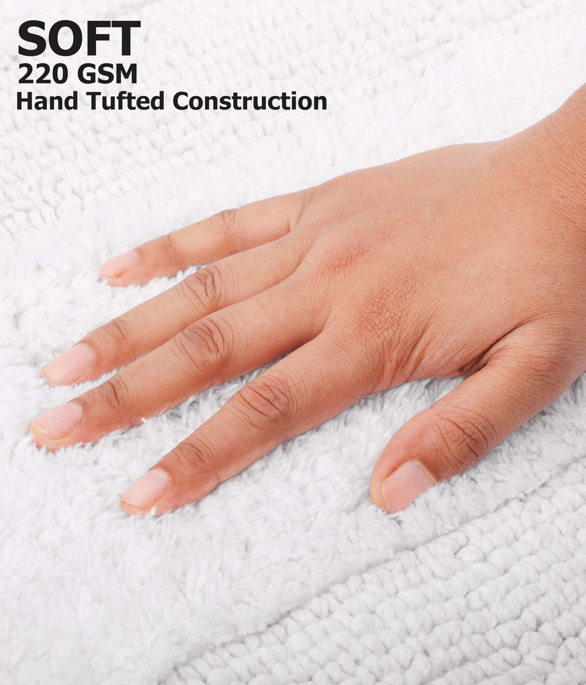Cotton Craft white reversible rug set, quick absorption after showers.