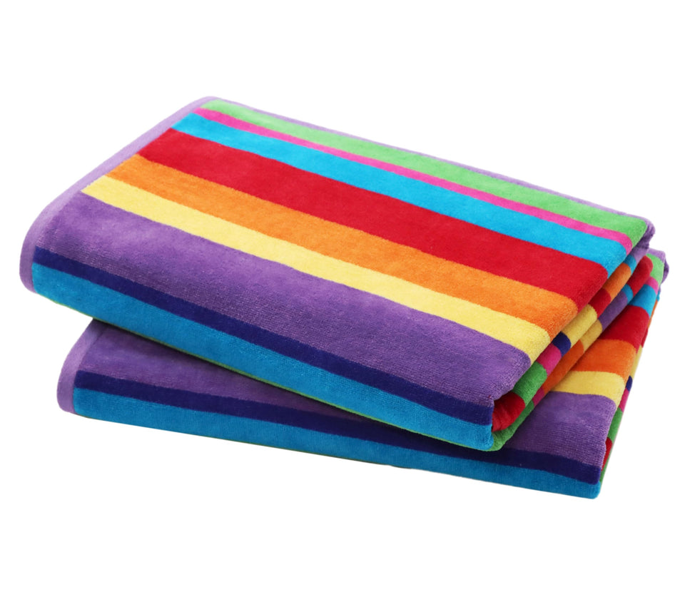 COTTON CRAFT Summer of Siam multi stripe towel, plush surface for beach drying.
