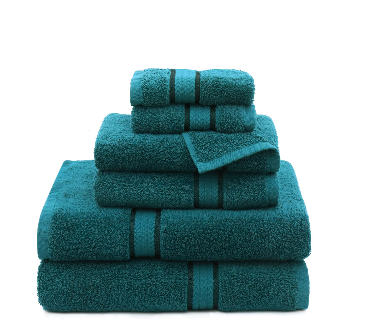 COTTON CRAFT Ultra Soft teal towels on display with oversized bath towels