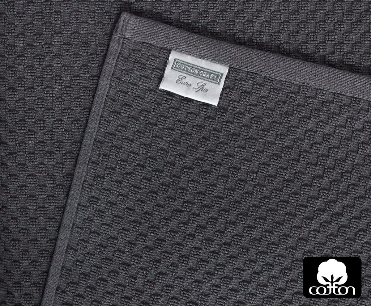 Cotton Craft waffle weave closeup shows soft, breathable fibers for daily comfort.