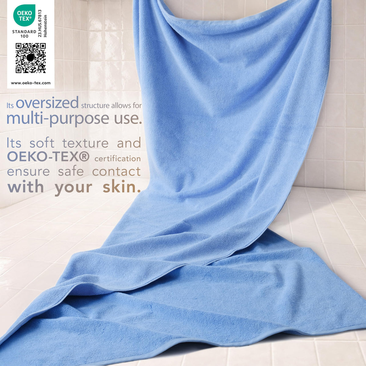 Heavyweight 600 GSM bath sheet absorbs water quickly