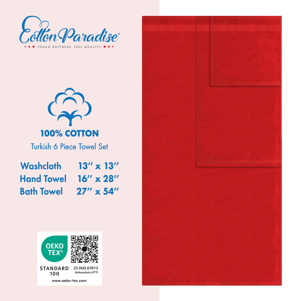 Cotton Paradise bath towels measuring 27x54 inches for full-body drying