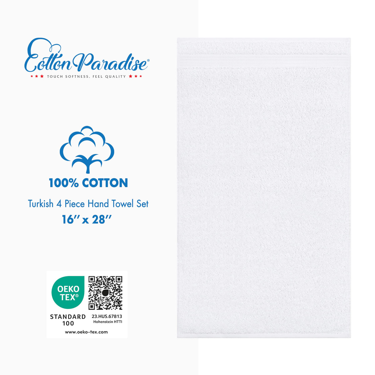 Double-stitched hem detail on Cotton Paradise towels for durability.
