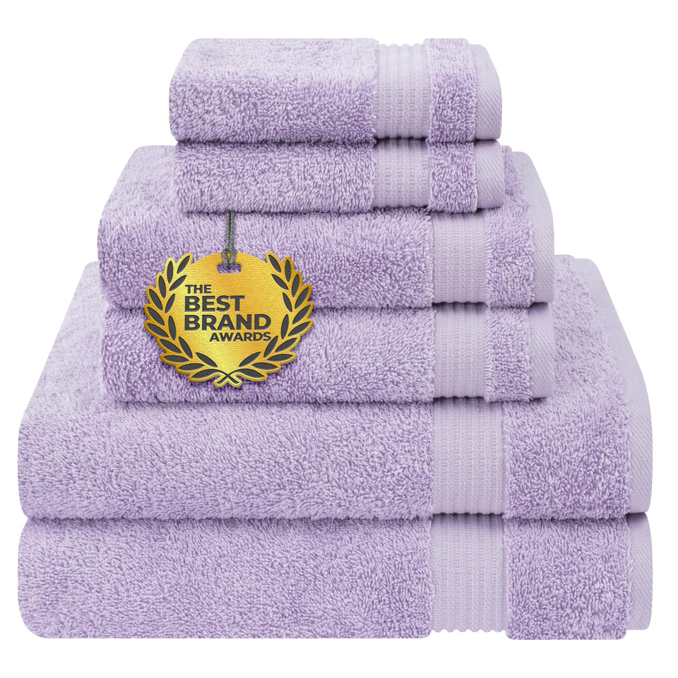 Cotton Paradise lilac 6-piece towel set on display, soft luxury for everyday use