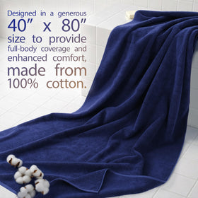 Cotton Paradise navy blue oversized bath towel hanging, quick-drying and spa-like feeling.
