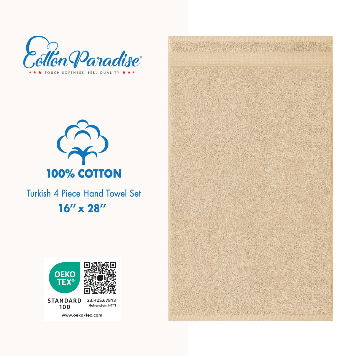 Cotton Paradise ringspun fabric texture emphasizes quick-dry, high-absorbency performance.