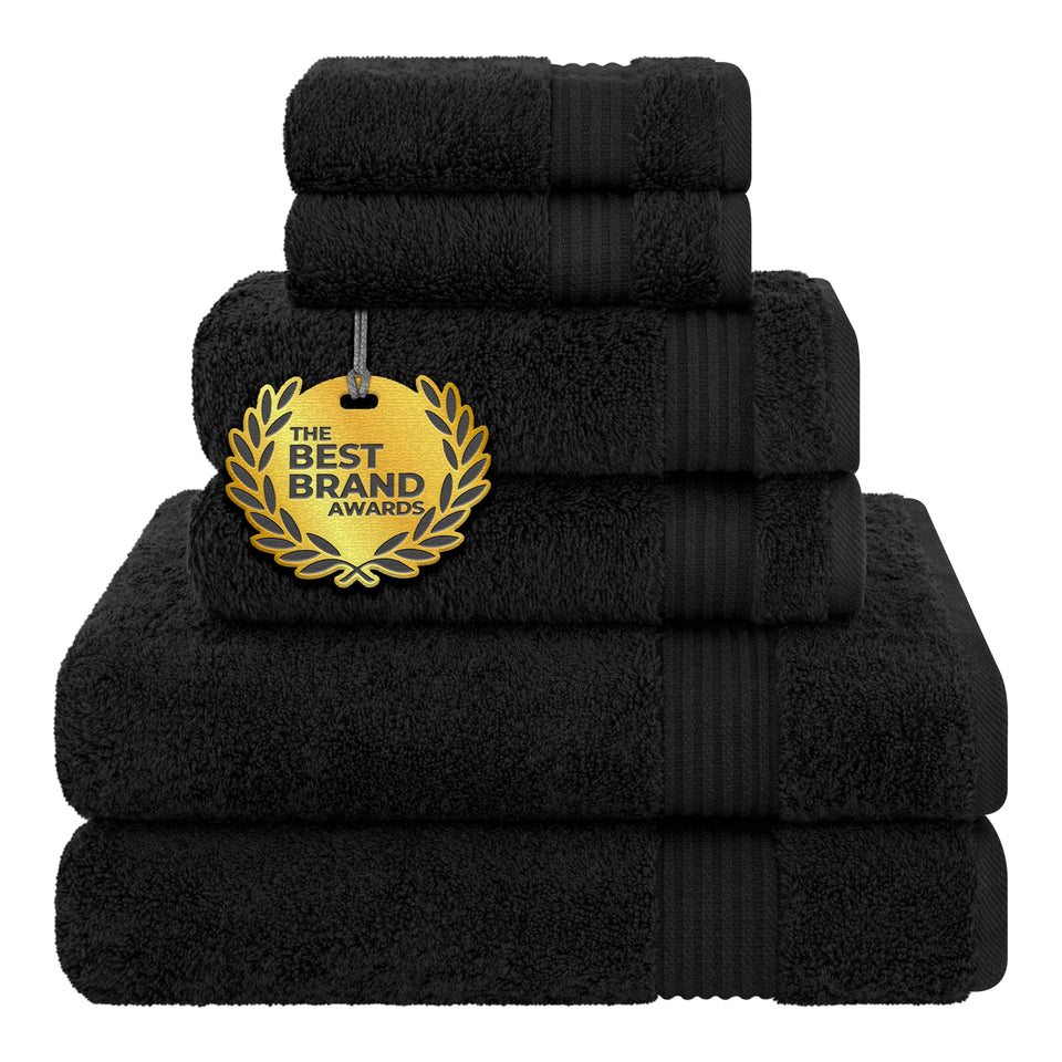 Cotton Paradise Turkish Towel Set 6-Piece coal black bath towels show plush softness and absorbency.