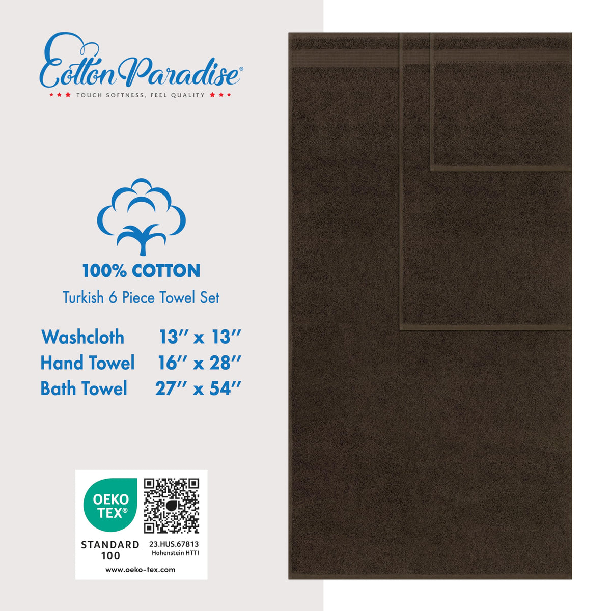 Cotton Paradise 6-piece set in chocolate brown for an inviting guest bathroom.