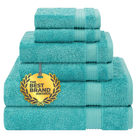 Cotton Paradise turquoise bath towels for quick-dry luxury after showers.