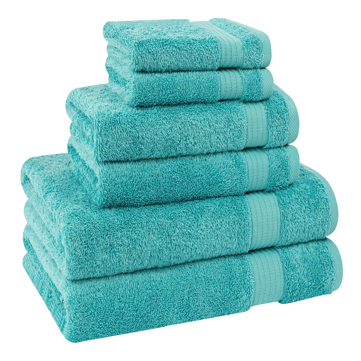 Cotton Paradise turquoise folded display in a modern bathroom for guests.