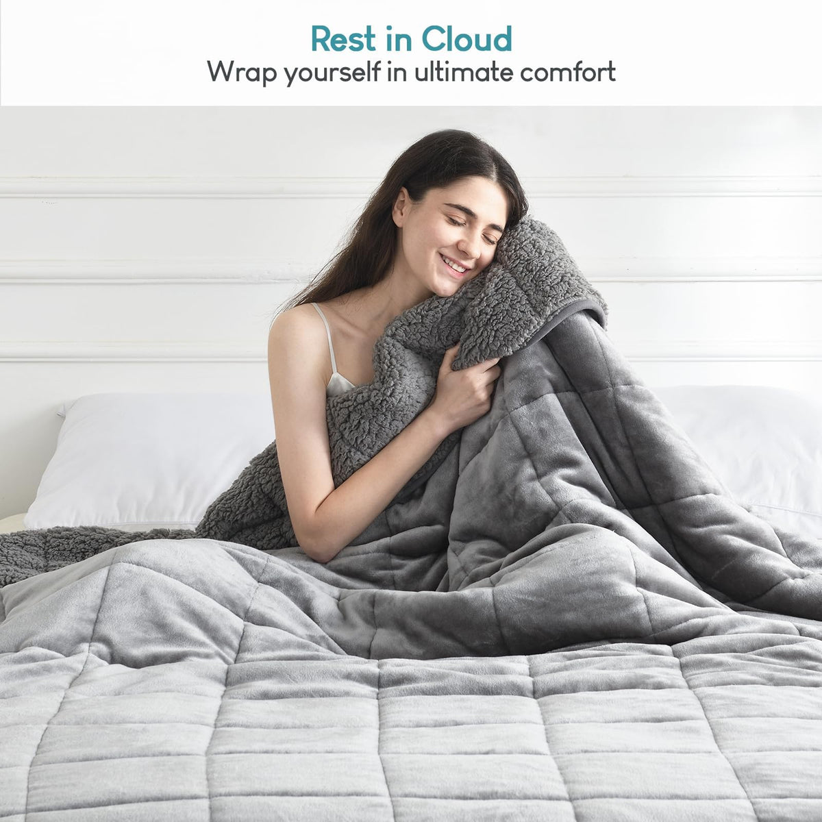 Cottonblue easy-care fade-resistant blanket in gray under a light wash.