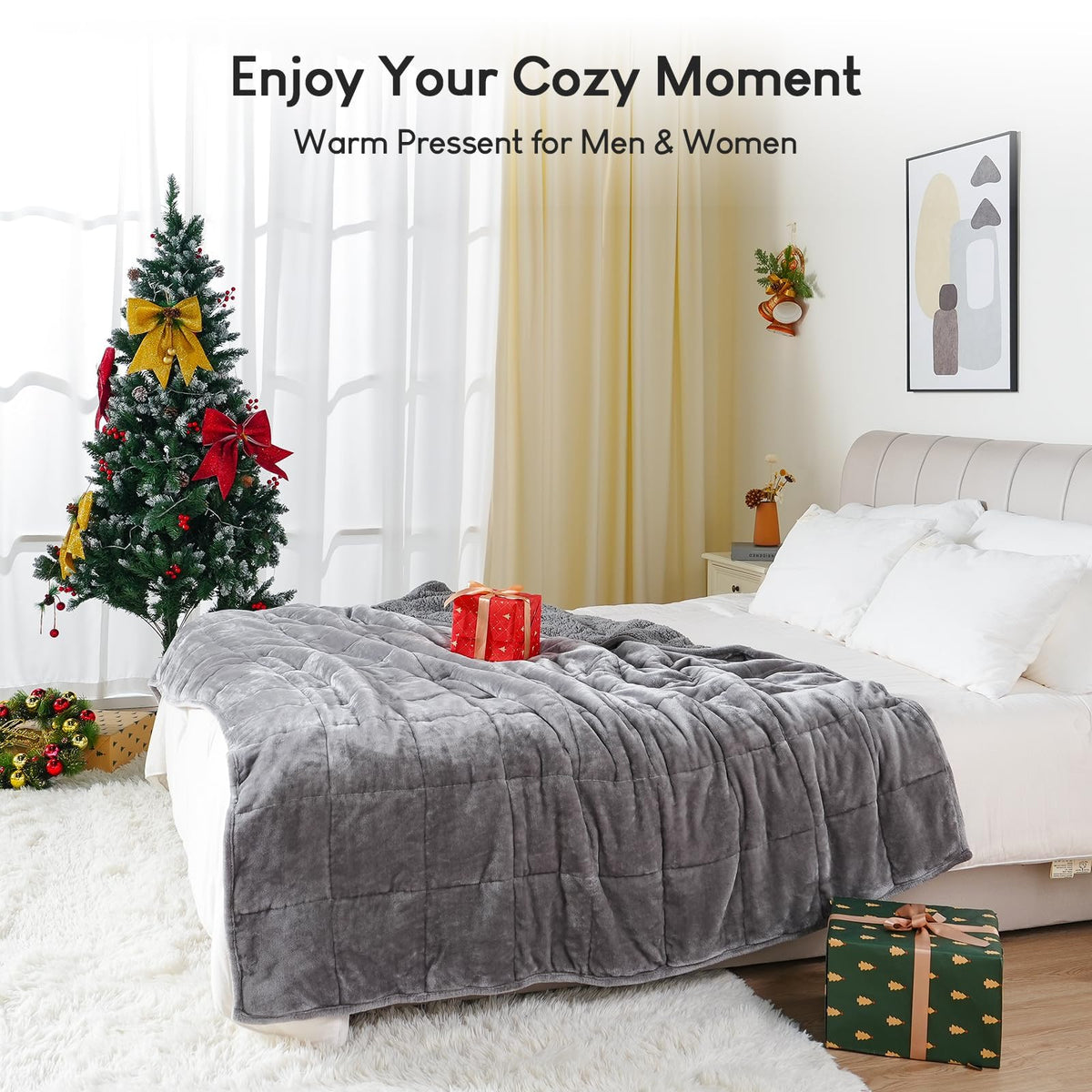 Cottonblue packaged gift-ready blanket in gray ready for gifting.