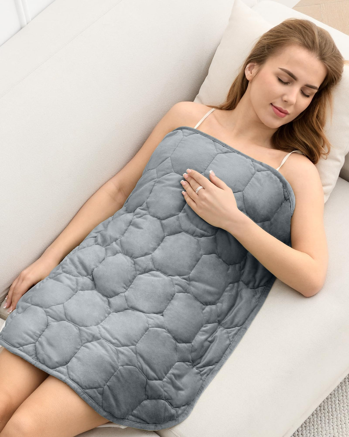 Cottonblue weighted lap blanket front view in grey offers cozy comfort.