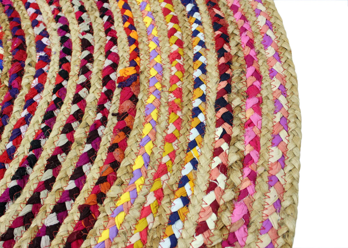 Cotton Craft Boho farmhouse rug, 3ft round, fits entryways beautifully.