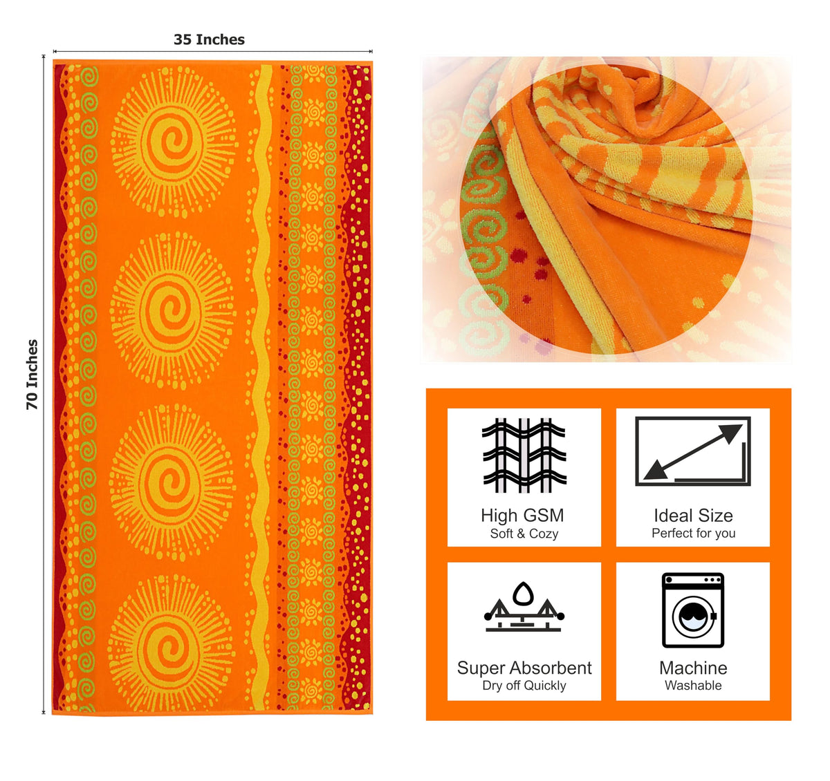 Cotton Craft extra-large beach towel; generous 35x70 inches for full coverage.