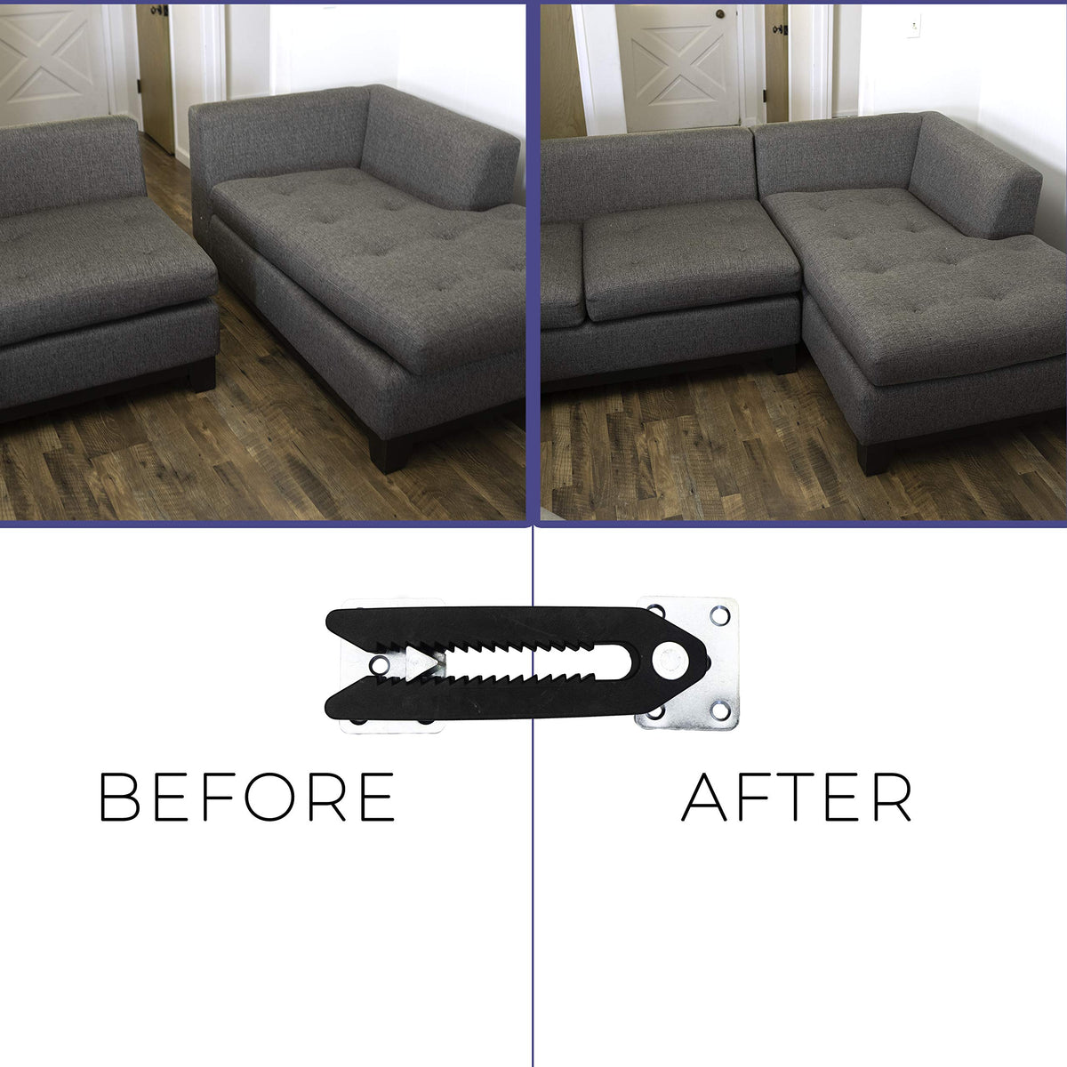 Couch Clamp adjustable screw-in clips enabling a customizable fit for different sectional layouts.